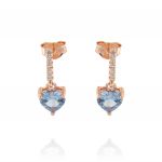 Row earrings with light blue heart-shaped cubic zirconia - rosé plated