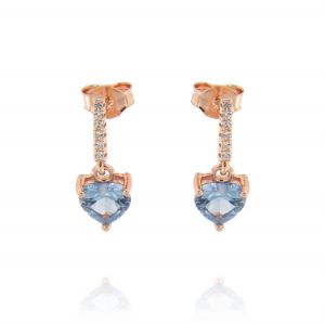 Row earrings with light blue heart-shaped cubic zirconia - rosé plated