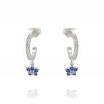 Hoop earrings with flower made by blue cubic zirconia 