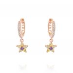 Hoop earrings with yellow cubic zirconia flower - rosé plated