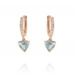 Orecchini cerchietto con zircone pendente a cuore azzurro - placcato rosé