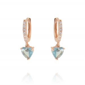 Hoop earrings with light blue heart cubic zirconia - rosé plated