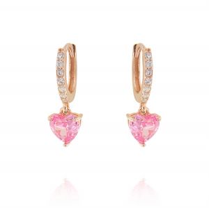 Hoop earrings with pink heart cubic zirconia - rosé plated