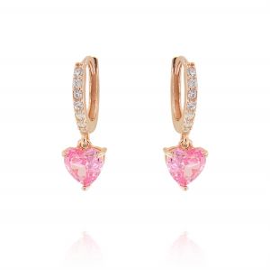 Orecchini cerchietto con zircone pendente a cuore rosa - placcato rosé