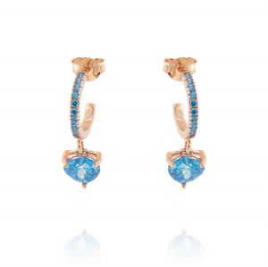 Hoop earrings with light blue heart-shaped cubic zirconia - rosé plated