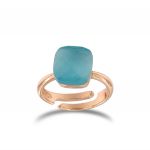 Ring with square light blue stone - rosé plated