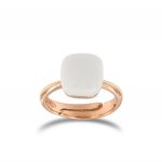 Ring with square white stone - rosé plated