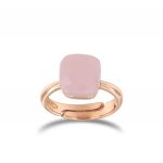 Ring with square pink stone - rosé plated