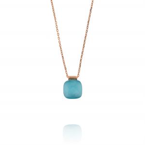 Necklace with light blue square stone - rosé plated