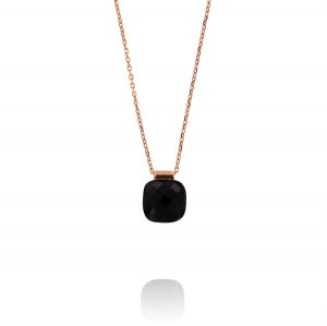 Necklace with black square stone - rosé plated