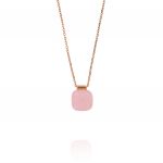 Necklace with pink square stone - rosé plated