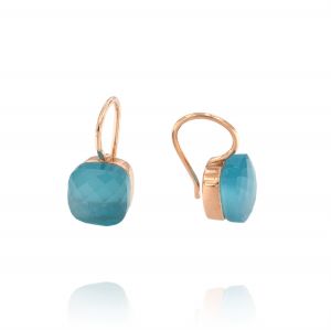 Hook earrings with light blue square stone - rosé plated