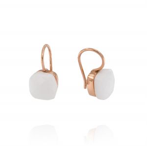 Hook earrings with white square stone - rosé plated