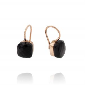 Hook earrings with black square stone - rosé plated