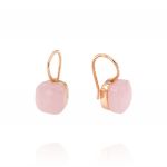 Hook earrings with pink square stone - rosé plated