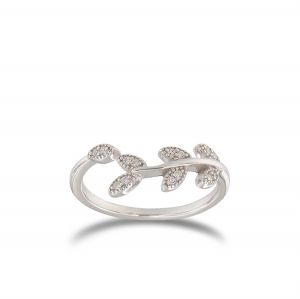 Contrariè ring with olive branch shape and cubic zirconia