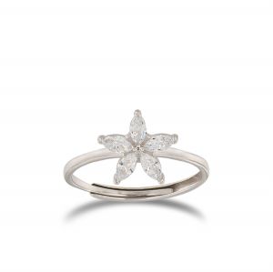 Ring with cubic zirconia with flower petals shape