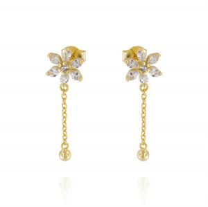 Flowers earrings with pendant chain - gold plated 