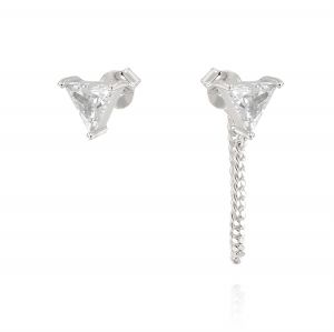 Earrings with triangle cubic zirconia and chain