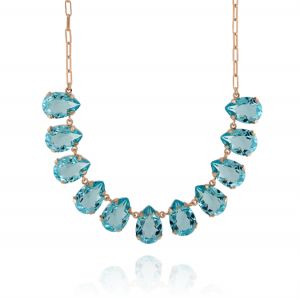 Necklace with 10 light blue cubic zirconia - rosé plated