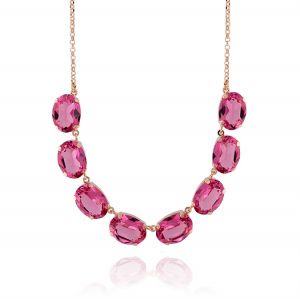 Necklace with oval red cubic zirconia - rosé plated