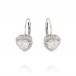 Heart shaped cubic zirconia earrings with cubic zirconia frame and lever back closure 