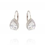 Drop shaped cubic zirconia earrings with cubic zirconia frame and lever back closure