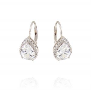 Drop shaped cubic zirconia earrings with cubic zirconia frame and lever back closure