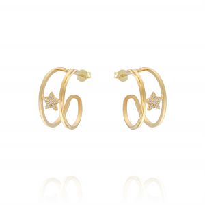 Double row hoop earrings with cubic zirconia star - gold plated