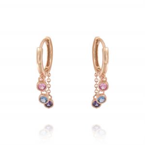 Hoop earrings with three colored cubic zirconia - rosé plated 