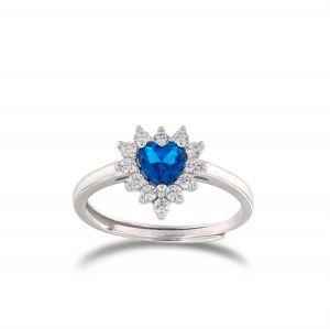 Royal ring with blue heart stone and cubic zirconia 