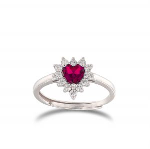 Royal ring with red heart stone and cubic zirconia 