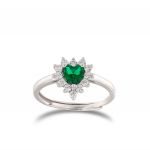Royal ring with green heart stone and cubic zirconia