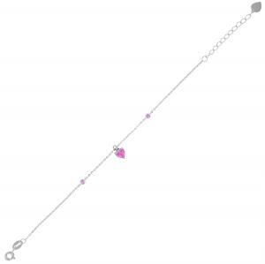 Bracciale con 2 zirconi rosa lungo la catena e 1 a forma di cuore pendente