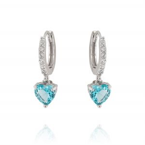 Hoop earrings with light blue heart cubic zirconia
