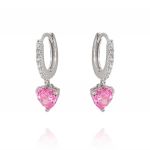 Hoop earrings with pink heart cubic zirconia