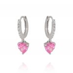 Orecchini cerchietto con zircone pendente a cuore rosa