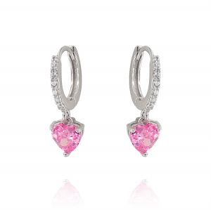 Hoop earrings with pink heart cubic zirconia