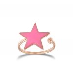 Star shaped ring pink enamel - rosé plated