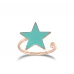 Star shaped ring green enamel - rosé plated