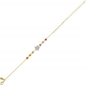 Bracciale con zirconi colorati lungo la catena e stella con zirconi al centro - placcato oro