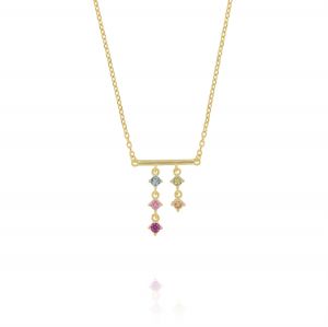 Necklace with bar and multicolor cubic zirconia - gold plated
