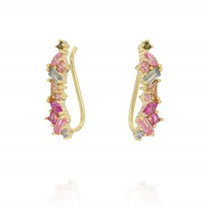 Earrings with multicolor cubic zirconia in different shape - gold plated