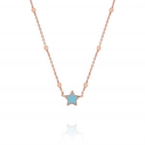 Necklace with green enamel star - rosé plated