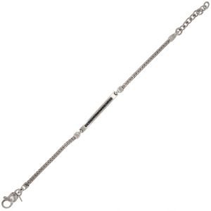Bracelet with perforated center plate and black cubic zirconia inside