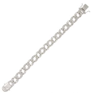 Large curb chain bracelet with glossy ovals alternating by cubic zirconia