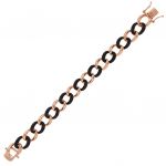 Curb chain bracelet with glossy ovals alternating by black cubic zirconia - rosé plated