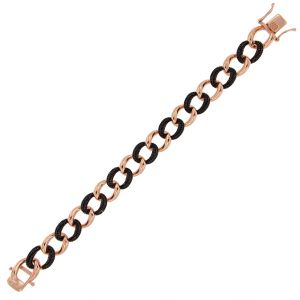 Curb chain bracelet with glossy ovals alternating by black cubic zirconia - rosé plated