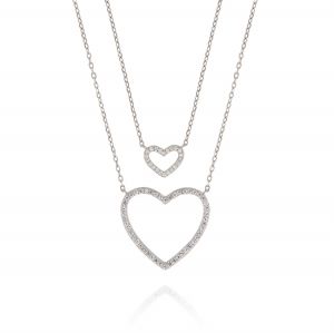 Double chain necklace with openwork heart with cubic zirconia 