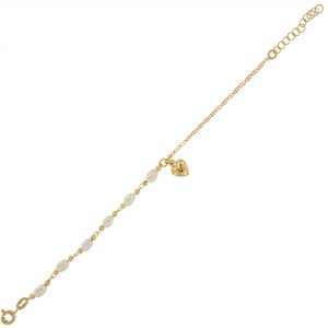 Bracelet with pearls alternating by diamond cut balls and wwith hanging heart - gold plated
